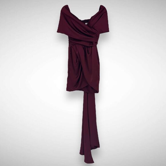 Katie May Miss Jenn Draped Strapless Statement Mini‎ Dress Size Small Bordeaux - Picture 2 of 12
